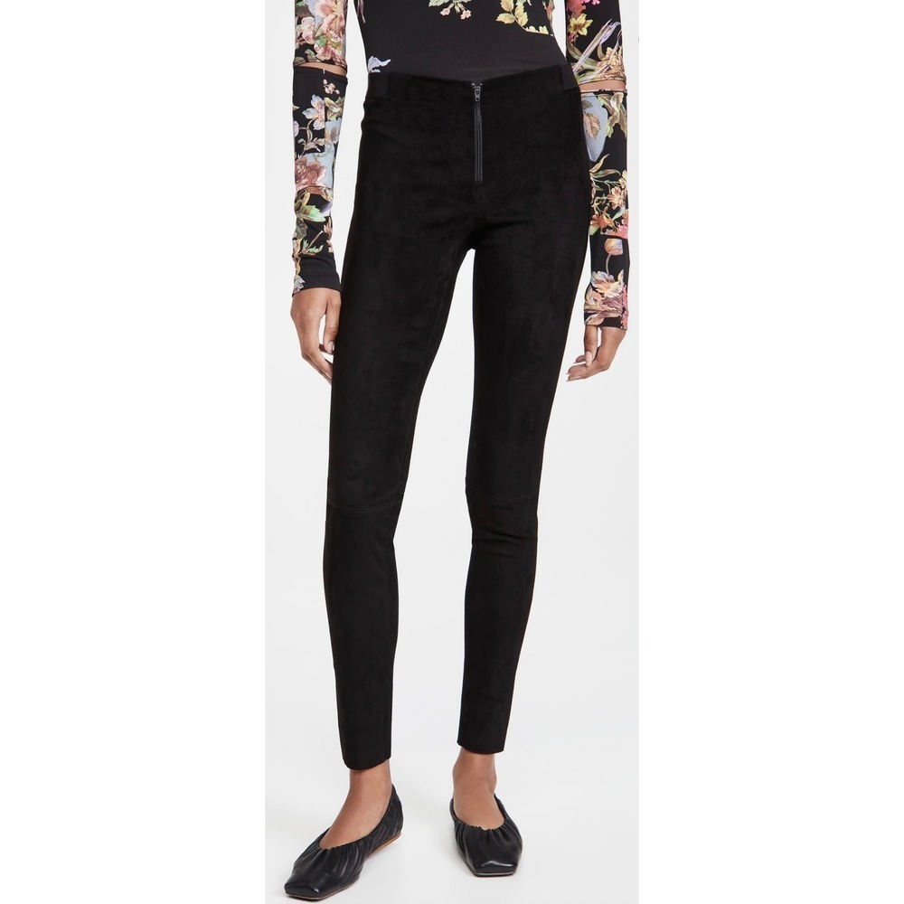 Alice + Olivia Black Suede Leggings | Front Zip Pants Luxe Designer Style Sz 2